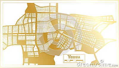 Yeosu South Korea City Map in Retro Style in Golden Color. Outline Map Stock Photo