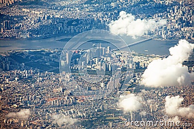 Yeouido Island Seoul, Aerial View Stock Photo