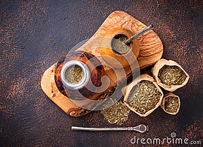 Yerba mate tea with calabash and bombilla Stock Photo