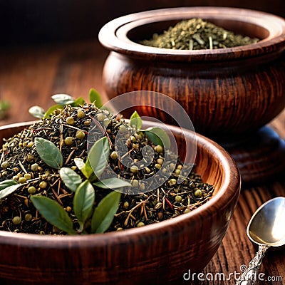 Yerba Mate, traditional herb drink, brewed fresh herbs Stock Photo