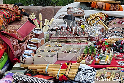 Yerba matte cups, flute and souvenirs at south American market Stock Photo