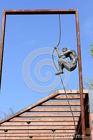 Yerevan, Armenia-April, 29 2019: man hold on to rope - part of sculptural composition in center of Yerevan Editorial Stock Photo