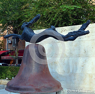 The hare on a bell, by Barry Flanagan Editorial Stock Photo