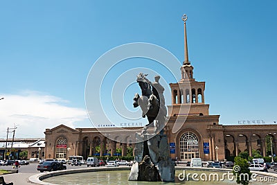 Statue of David of Sassoun in Yerevan Railway Station. a famous tourist spot in Yerevan, Armenia Editorial Stock Photo