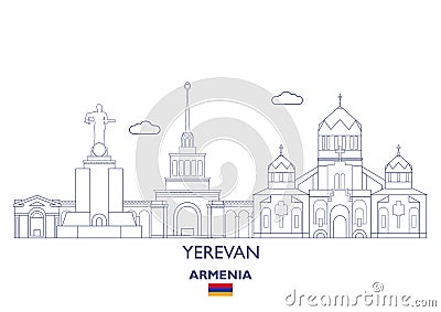 Yerevan City Skyline, Armenia Vector Illustration