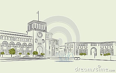 Yerevan, Republic Square, Armenia Vector Illustration