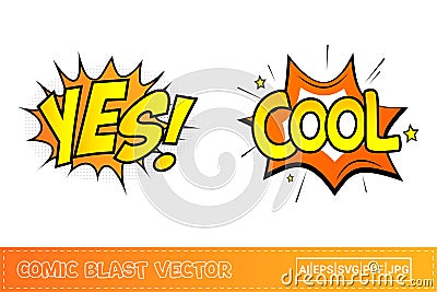 Yes, comic explosion with orange and yellow color. Cool, a comic blast with orange, yellow, and white colors. Comic burst Vector Illustration