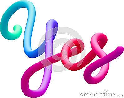 Yes fluid 3d twist text made of blended colorful circles Vector Illustration