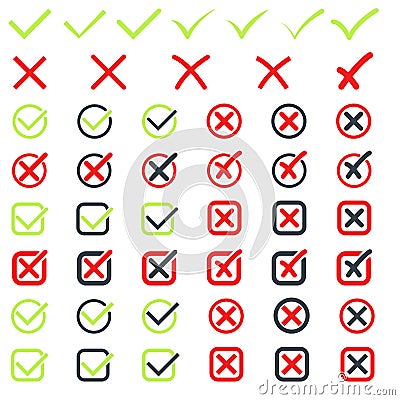 Checkmark icons big set for web design. Accept v button, decline x cross button for Ui design Stock Photo