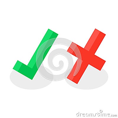 Yes No Accept Reject Checkmark Cross Isometric Vector Illustration