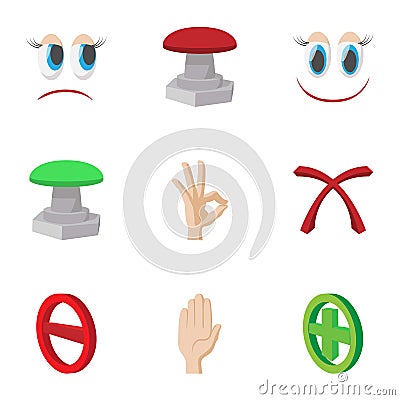 Yes no choice icons set, cartoon style Vector Illustration