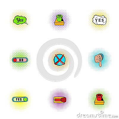 Yes no choice icons set, pop-art style Vector Illustration