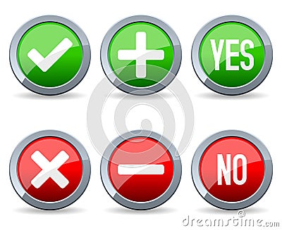 Yes and No Glossy Buttons Vector Illustration