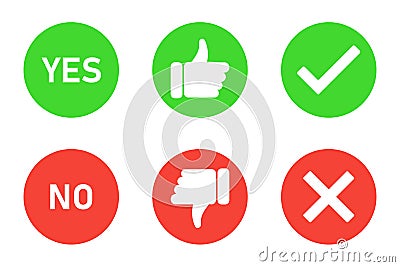 Yes and no icon collection. Vector right wrong flat symbol. White background Vector Illustration