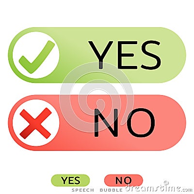 Yes No icons for websites or applications. Vote sign. Confirm Reject signs isolated on white. Vector Cartoon Illustration