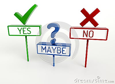 Yes No Maybe - High quality 3D Render Stock Photo