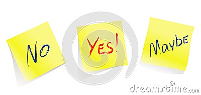 Yes / No / Maybe / yellow note pages / vector Vector Illustration