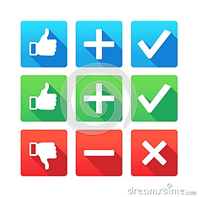 Yes, No, Plus, Minus, Thumbs up and down Vector Illustration