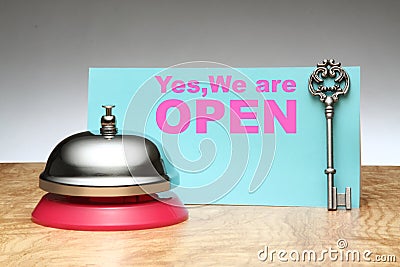 `Yes, we are open` for businesses during pandemic. Stock Photo