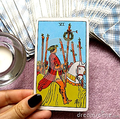 6 Six of Wands Tarot Card Yes Success Victory Triumph Achievement Awards Winning A Big Win Stock Photo