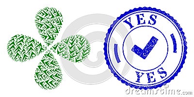 Yes Textured Stamp and Yes Sign Twirl Flower Shape Stock Photo