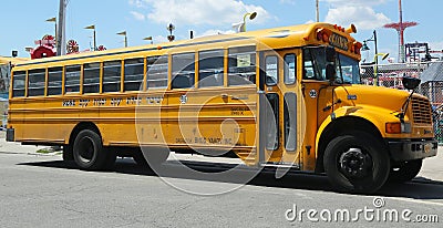 Yeshiva School bus at Coney Island in Brooklyn Editorial Stock Photo