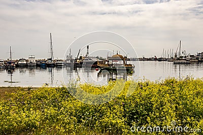 Seascape and boats at yesilkoy town sea side in istanbul. Editorial Stock Photo