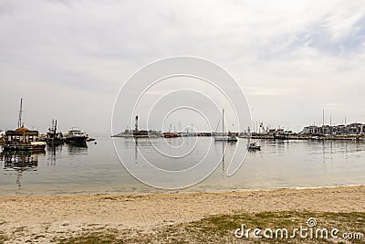 Seascape and boats at yesilkoy town sea side in istanbul. Editorial Stock Photo