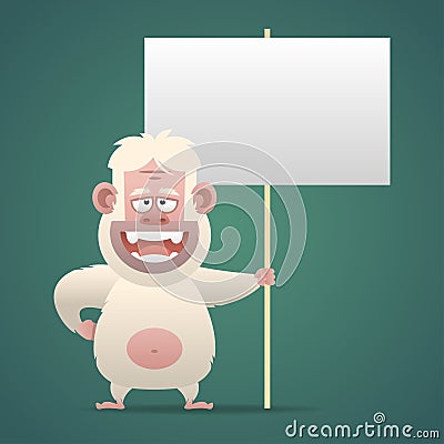 Yeti character holds empty banner sign Vector Illustration