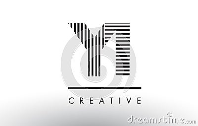 YI Y I Black and White Lines Letter Logo Design. Vector Illustration