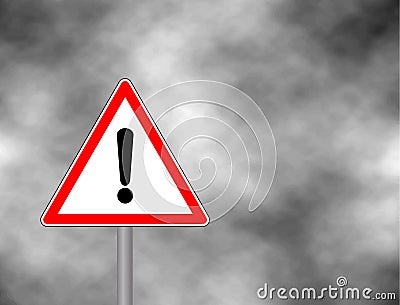 Yield Triangle Sign - Road traffic coordination symbol on clouds background. Road sign warning attention with an exclamation mark. Vector Illustration