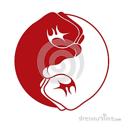 Yin yan fists red and white making one united icon logo Vector Illustration