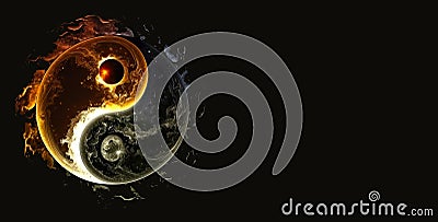 Yin and yang baner.Yinyang symbol.Taoism or Daoism sign.Logo of meditation, karma, buddhism.Harmony and balance concept. Stock Photo