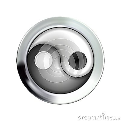 Yin and yang button icon in silver, metal frame. Vector illustration Eps 10. For design and decoration, ui or app. Spiritual Vector Illustration