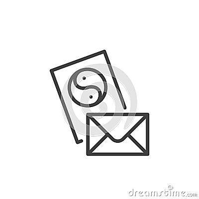 Yin Yang card and envelope line icon Vector Illustration