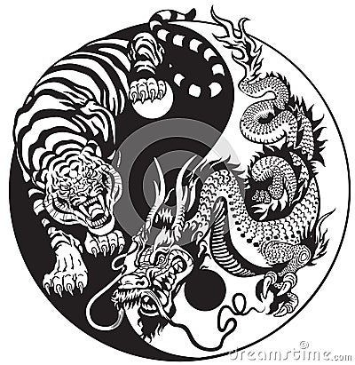 Yin yang dragon and tiger Vector Illustration