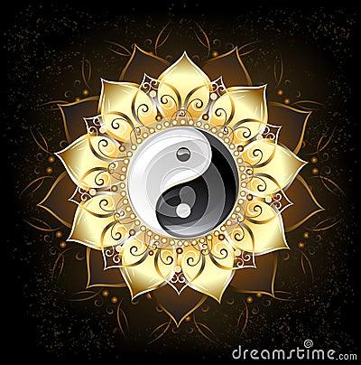 Yin yang golden lotus Vector Illustration