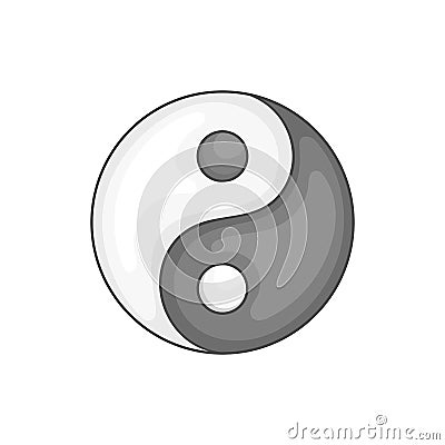 Yin Yang icon, black monochrome style Cartoon Illustration