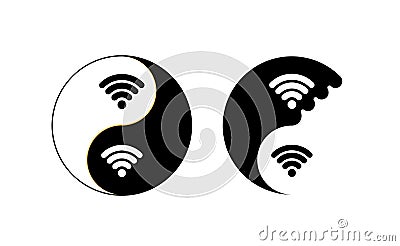 Yin and Yang for internet yoga, sign. Icon Mandala isolation for design, spiritual relaxation in wireless and wifi network. Black Vector Illustration