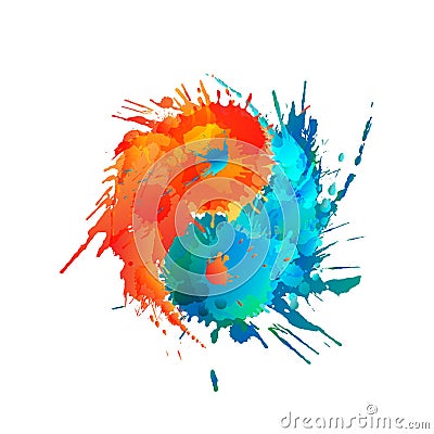 Yin and Yang made of colorful splashes Vector Illustration