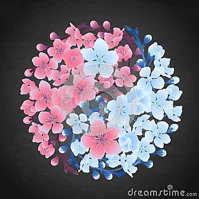 Yin Yang made of sakura Vector Illustration