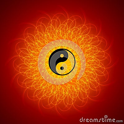 Yin Yang On Mandala Background Stock Photo