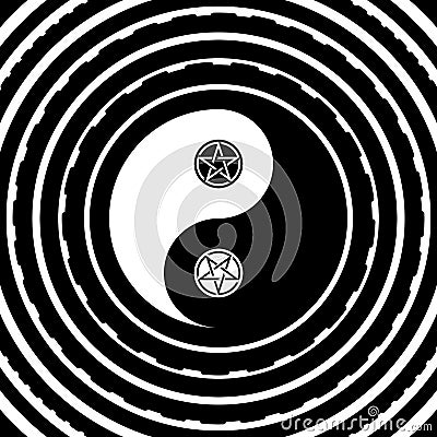 Yin Yang oriental sacral symbol with pentagram inside Vector Illustration