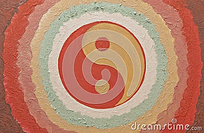Yin Yang Spiritual Symbol, chakra healing painted decoration, handmade Stock Photo