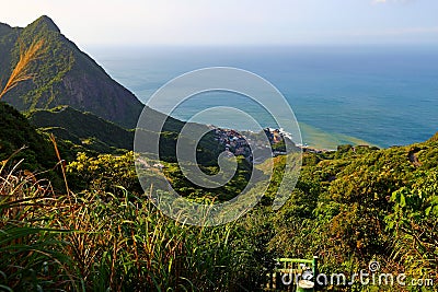 Yin and Yang Sea, a unique blue and yellow colored sea at shuinandong in Taipei Stock Photo