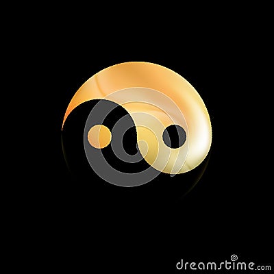 Yin and yang shaped Golden art icon, isolated on black. Vector Vector Illustration