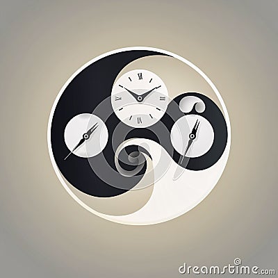 yin yang sign in floating clock theme. Generative AI Stock Photo