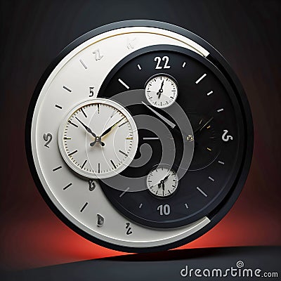 yin yang sign in floating clock theme. Generative AI Stock Photo