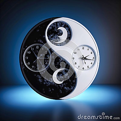yin yang sign in floating clock theme. Generative AI Stock Photo