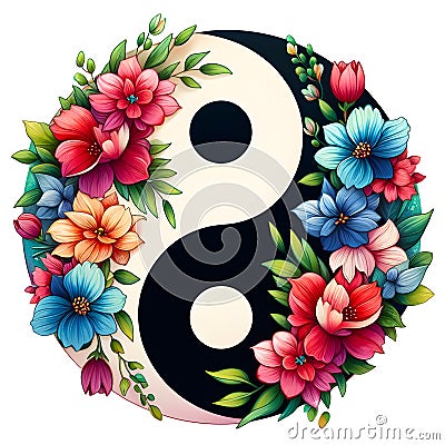 Yin Yang sign with the image of the flowers Stock Photo